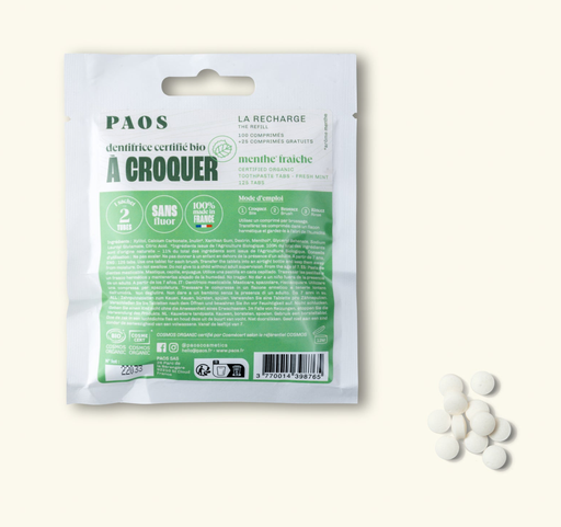 PAOS - Recharge dentifrice à croquer - menthe fraîche - 125 comprimés de 40g