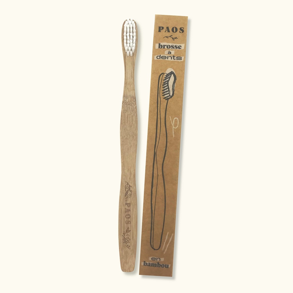 PAOS - Brosse à dents bambou - blanche - 16g