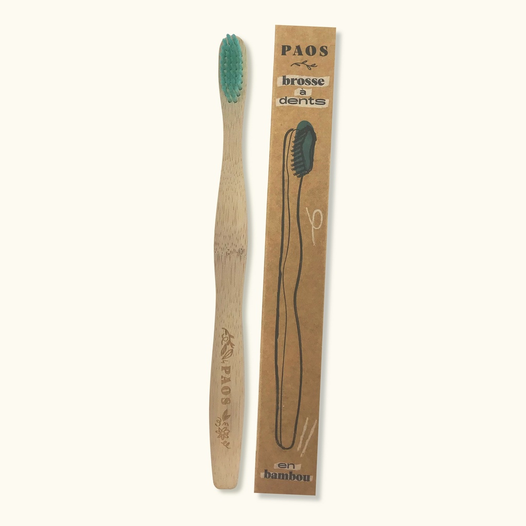 PAOS - Brosse à dents bambou - verte - 16g