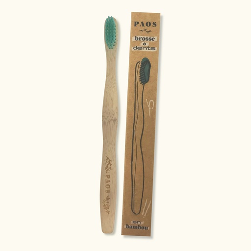 [4PS00070] PAOS - Brosse à dents bambou - verte - 16g